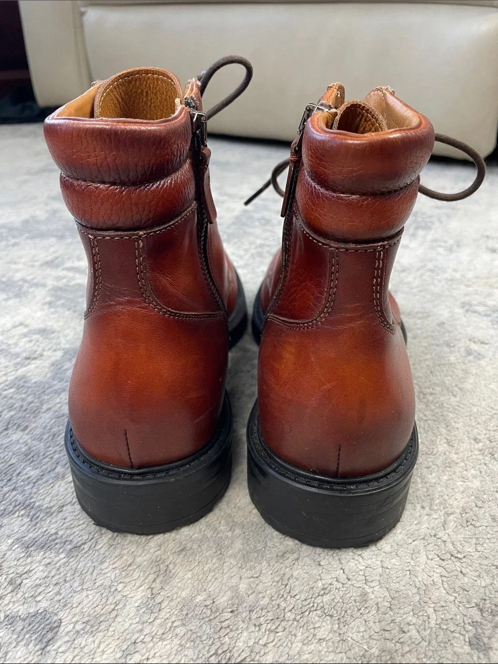 Magnanni Grayson Lace Up Combat Boots Distressed Cognac Brown Sz 7